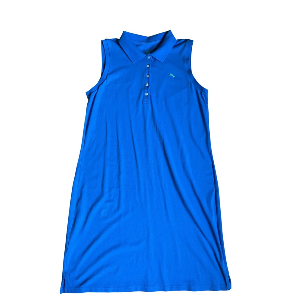 Tommy Bahama Blue  Polo Dress Cotton Stretch Marlin Logo L Vacation Beachy